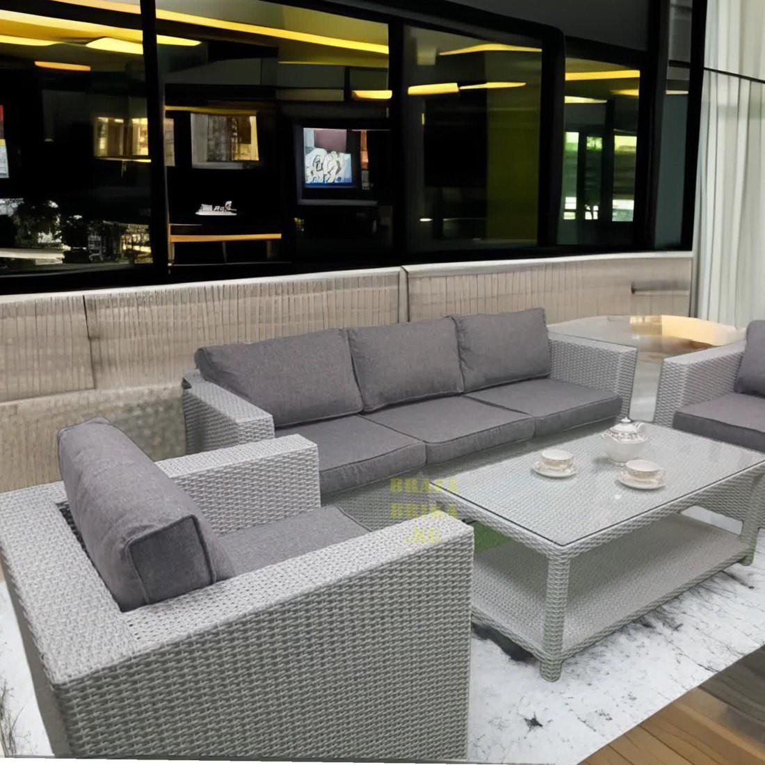 "Eldorado" lounge classica 3 Диванная группа мебели из искусственного ротанга, стол с полкой, серый светлый
